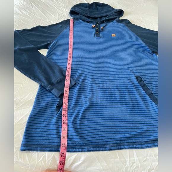 Tentree | Mens XL | Blue Striped Pullover Hoodie Zip Pouch Pocket | Hemp Blend - Picture 2 of 11